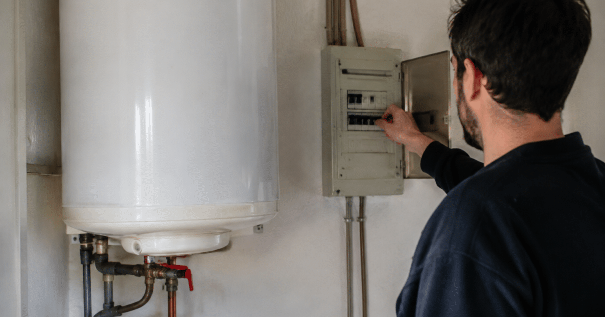 Chauffe-eau defaillant avec disjoncteur declenche au mur