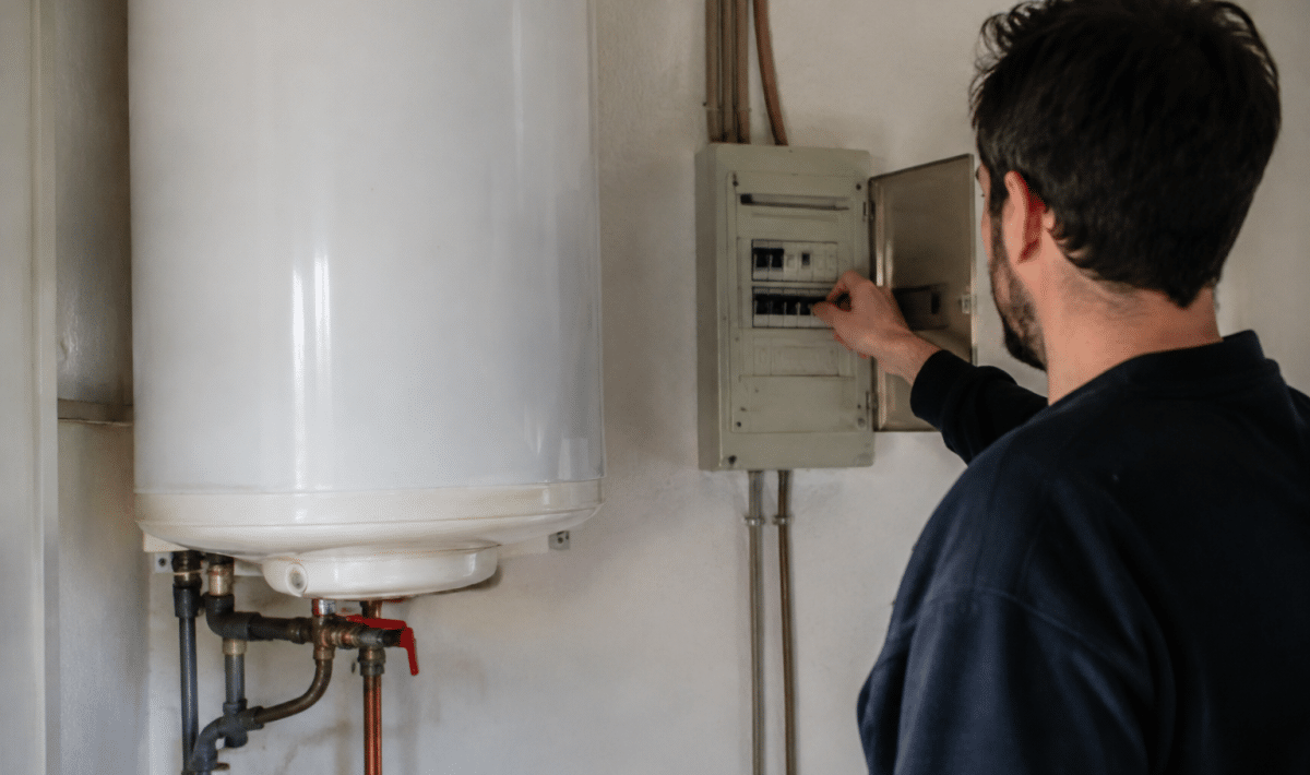 Chauffe-eau defaillant avec disjoncteur declenche au mur