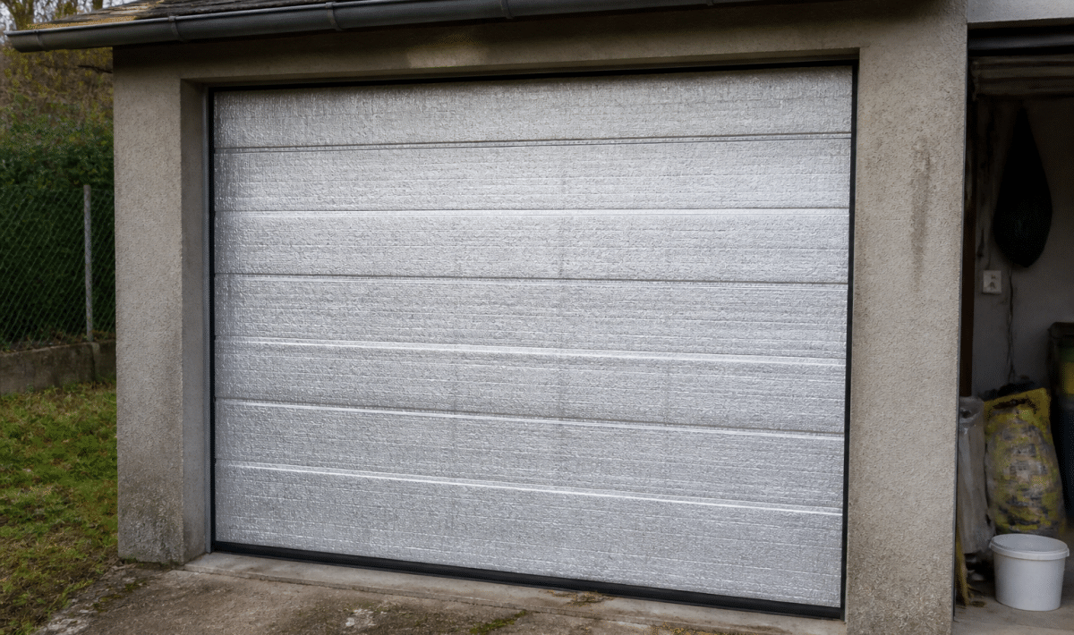 Porte de garage fermee avec isolant thermique applique