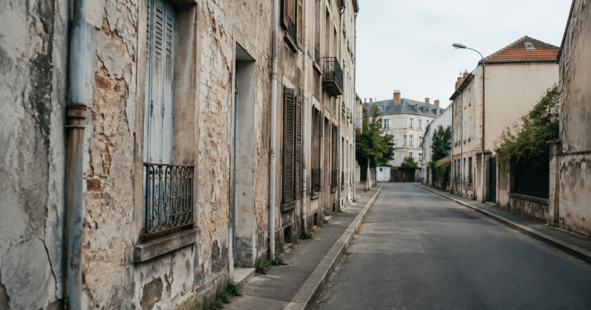 Rue urbaine avec immeubles délabres et rues desertes Bois-Colombes